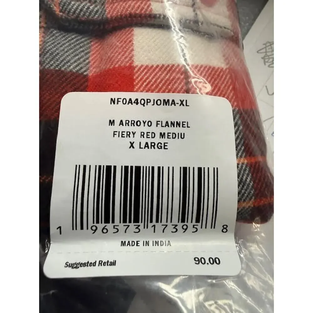 NWT The North Face Arroyo Flannel Shirt Fiery Red Plaid Button Up XL